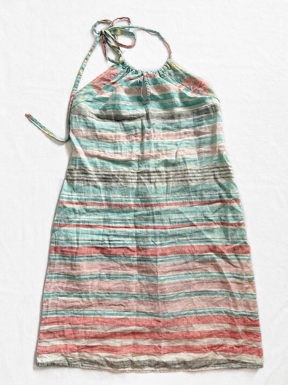 Tommy Bahama Pastel Striped Kohala Smocked Halter Dress 100% Linen Medium